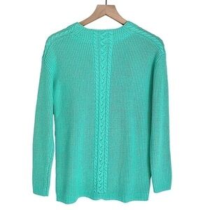 NWT Talbots Lambs Wool Cable Knit High Neck Sweater Teal Blue Green Small Petite